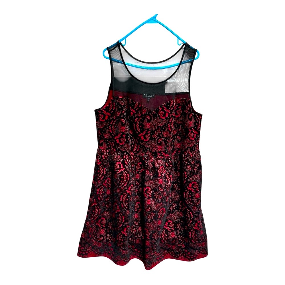 Trixxi Velvet Lace Print Mesh panel fit and flare Flocked Skater Dress Size 3X - Picture 1 of 9